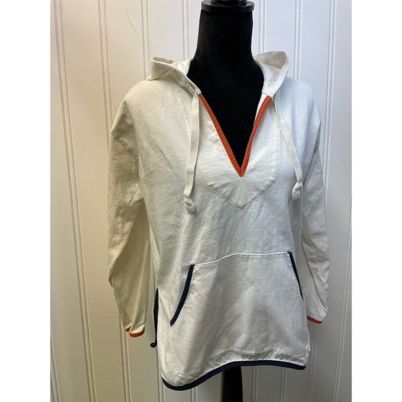 J.‎ Crew Weekend Tipped V-Neck Mariner Cotton Relaxed Hoodie Ivory Size XS - Picture 2 of 8